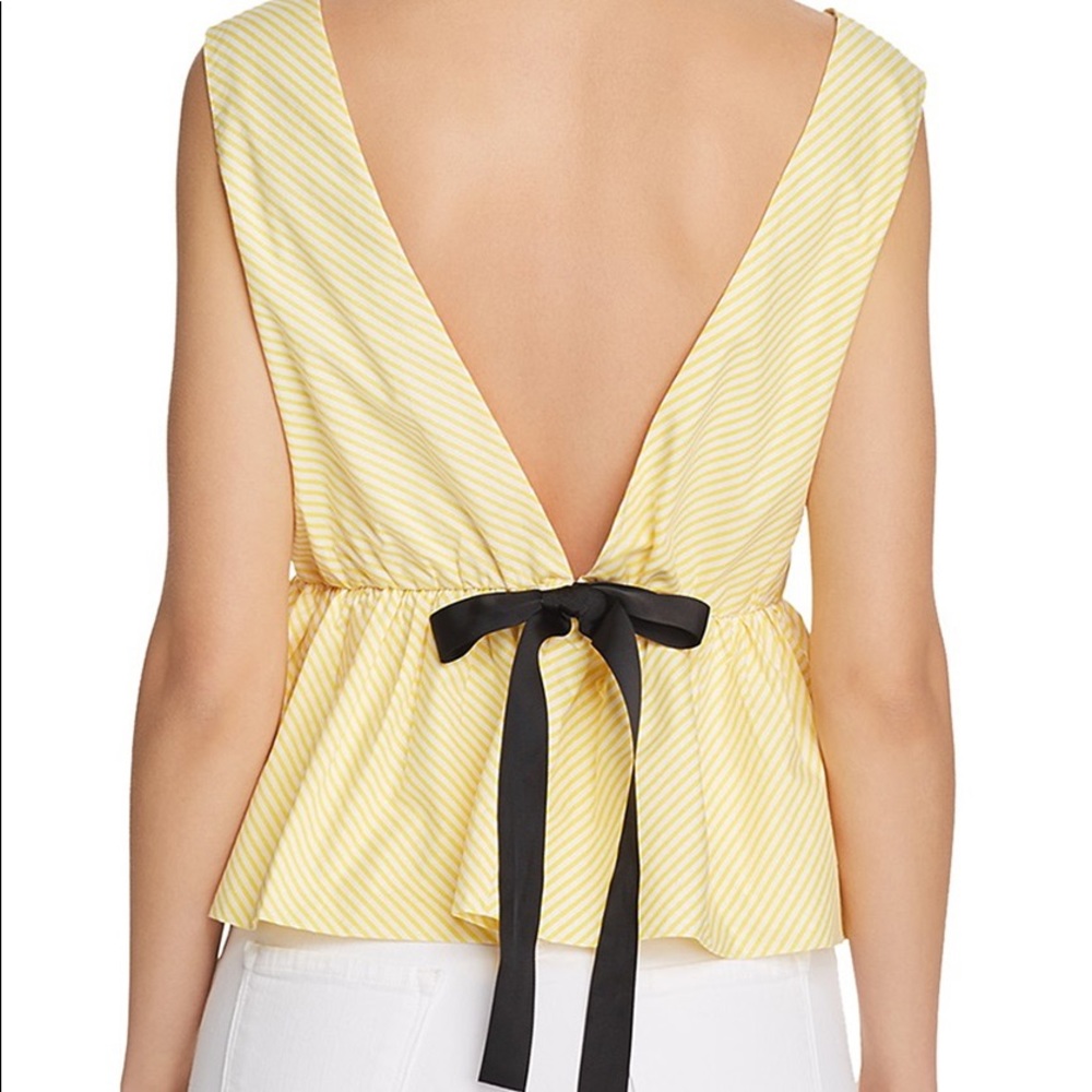 Bloomingdales Bow Back Yellow Striped Peplum Top